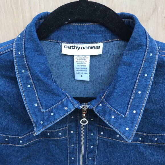 cathy daniels rhinestone zip denim jacket large - Picture 3 of 6
